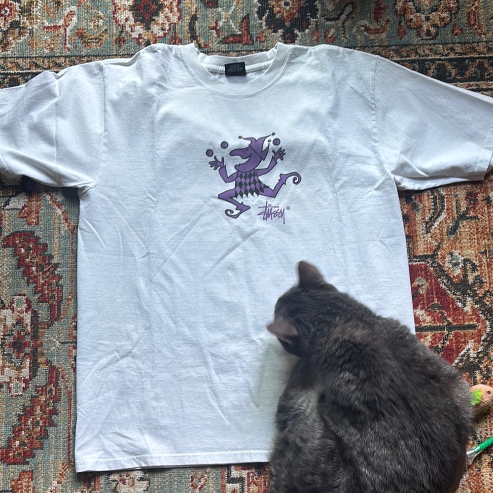 Stussy White and Purple Jester Tee